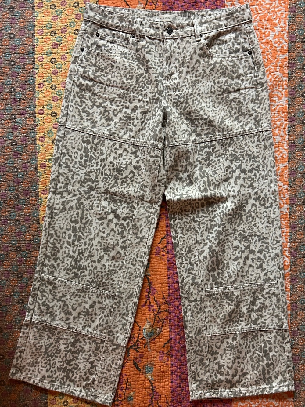 Altar’d State Leopard Print Cropped Jeans in Taupe